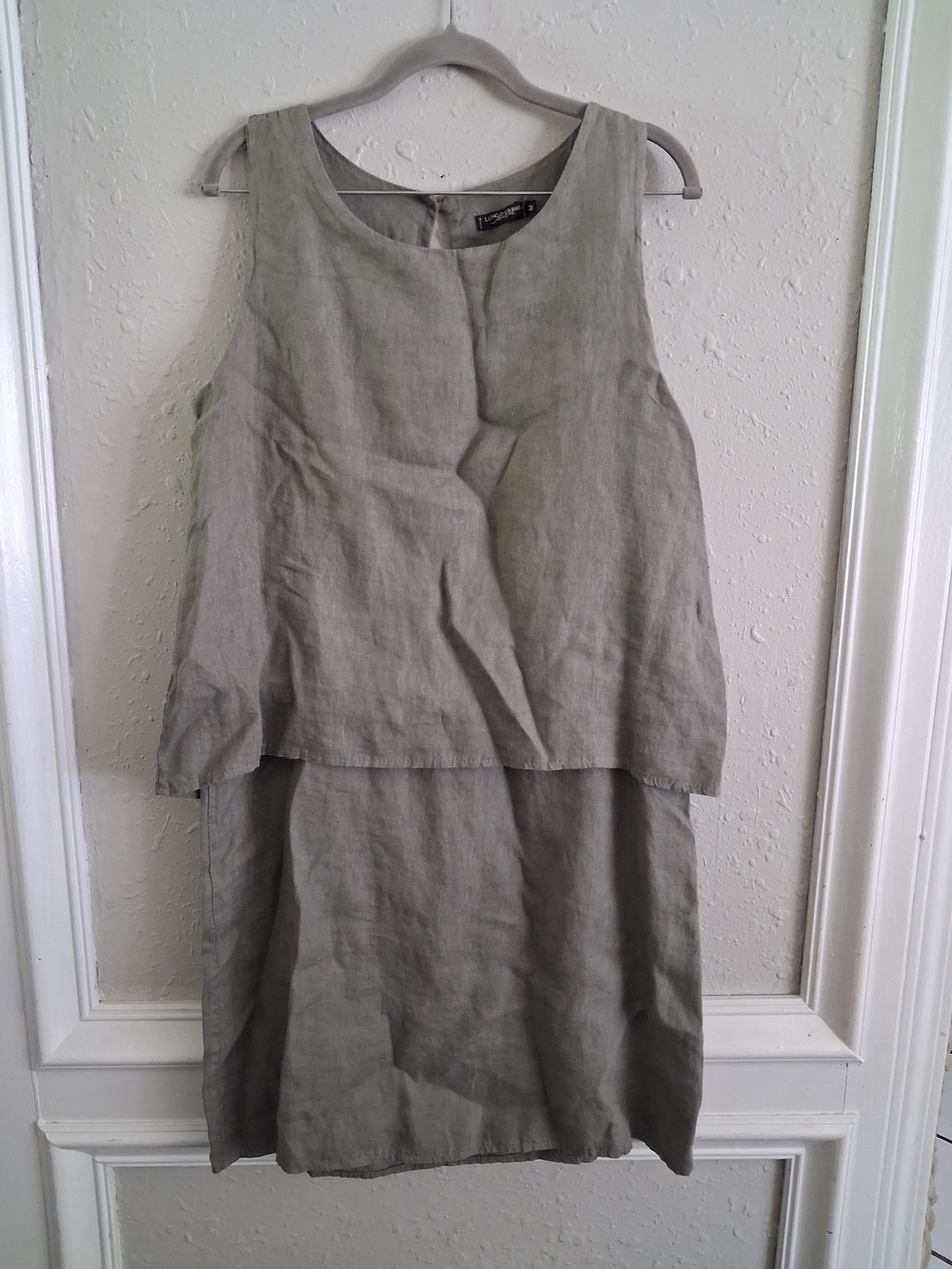 Sleeveless Layered Linen Dress in Olive Green